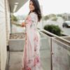 Light Pink Soft Tebby Floral Print Handwork Work Saree
