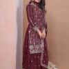Maroon Natural Crap Embroidery Work Salwar Suit