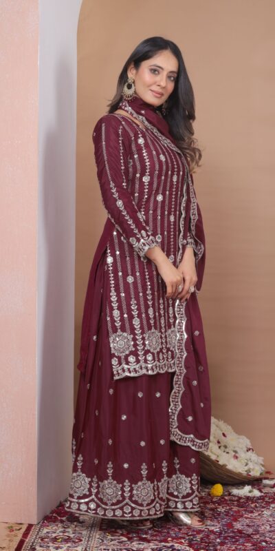 ₹2399 | FE 126 Maroon Color Natural Crap Salwar Suit with Embroidery Work. Special Price ₹2399. Delivery 4-6 Working Days. Shop now. | Jump Suits, Salwar suit, Casual Suits, Creative suits, Designer Suits, Palazzo Suits, Party Wear Suits, Patiala Suits, Straight Suits