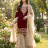 SR 1694 Maroon Organza Silk Salwar Suit with Embroidery Work & Lace Work. Exclusive Offer ₹1999. Delivery 4-6 Working Days. Shop now. | Jump Suits, Salwar suit, Casual Suits, Creative suits, Designer Suits, Palazzo Suits, Party Wear Suits, Patiala Suits, Straight Suits
