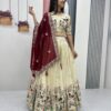 Maroon Tissue Silk Lace Thread Work Lehenga Choli
