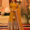 ZSR 3152 Mustered Color Roman silk Gown with Embroidery Work & Lace Work. Grab it for ₹2599. Delivery 4-6 Working Days. Shop now. | Gowns, Bollywood Gowns, Creative Gowns, Designer Gowns, Embroidered Gowns, Party Wear Gowns