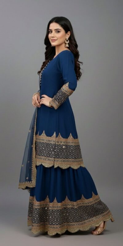 ₹2099 | ZF 250 Navy Blue Color Faux Georgette Embroidery Sequence Work Sharara Suit Wedding, Party, Festive, Events Etc. Expected Delivery 4-6 Working Days @2099/- | Jump Suits, Salwar suit, Casual Suits, Creative suits, Designer Suits, Palazzo Suits, Party Wear Suits, Patiala Suits, Straight Suits