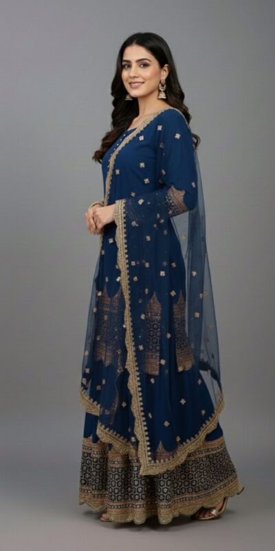 ₹2099 | ZF 250 Navy Blue Color Faux Georgette Embroidery Sequence Work Sharara Suit Wedding, Party, Festive, Events Etc. Expected Delivery 4-6 Working Days @2099/- | Jump Suits, Salwar suit, Casual Suits, Creative suits, Designer Suits, Palazzo Suits, Party Wear Suits, Patiala Suits, Straight Suits