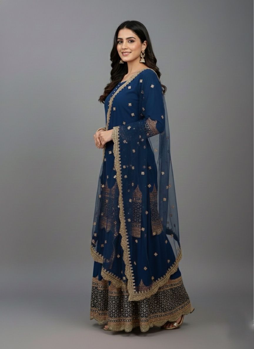 ₹2099 | ZF 250 Navy Blue Color Faux Georgette Embroidery Sequence Work Sharara Suit Wedding, Party, Festive, Events Etc. Expected Delivery 4-6 Working Days @2099/- | Jump Suits, Salwar suit, Casual Suits, Creative suits, Designer Suits, Palazzo Suits, Party Wear Suits, Patiala Suits, Straight Suits