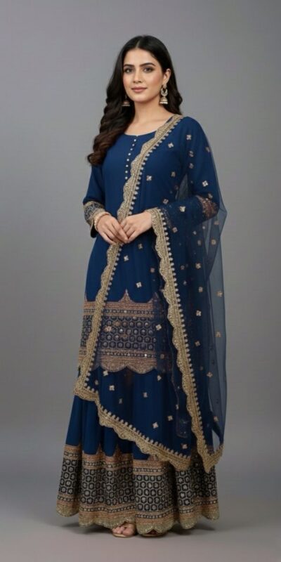 ₹2099 | ZF 250 Navy Blue Color Faux Georgette Embroidery Sequence Work Sharara Suit Wedding, Party, Festive, Events Etc. Expected Delivery 4-6 Working Days @2099/- | Jump Suits, Salwar suit, Casual Suits, Creative suits, Designer Suits, Palazzo Suits, Party Wear Suits, Patiala Suits, Straight Suits