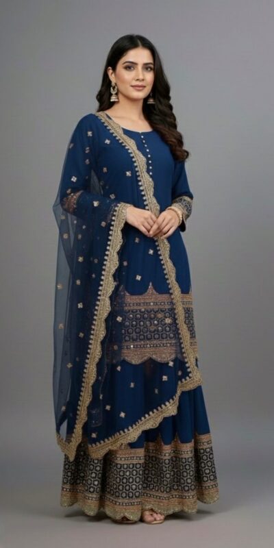 ₹2099 | ZF 250 Navy Blue Color Faux Georgette Embroidery Sequence Work Sharara Suit Wedding, Party, Festive, Events Etc. Expected Delivery 4-6 Working Days @2099/- | Jump Suits, Salwar suit, Casual Suits, Creative suits, Designer Suits, Palazzo Suits, Party Wear Suits, Patiala Suits, Straight Suits