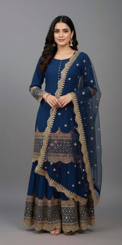 ₹2099 | ZF 250 Navy Blue Color Faux Georgette Embroidery Sequence Work Sharara Suit Wedding, Party, Festive, Events Etc. Expected Delivery 4-6 Working Days @2099/- | Jump Suits, Salwar suit, Casual Suits, Creative suits, Designer Suits, Palazzo Suits, Party Wear Suits, Patiala Suits, Straight Suits