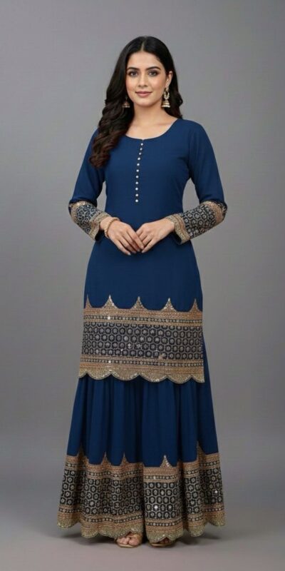 ₹2099 | ZF 250 Navy Blue Color Faux Georgette Embroidery Sequence Work Sharara Suit Wedding, Party, Festive, Events Etc. Expected Delivery 4-6 Working Days @2099/- | Jump Suits, Salwar suit, Casual Suits, Creative suits, Designer Suits, Palazzo Suits, Party Wear Suits, Patiala Suits, Straight Suits