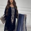 Navy Blue Viscose Velvet Sequence Lace Work Salwar Suit