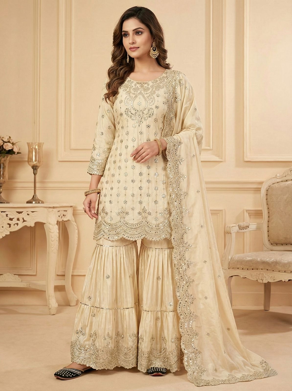₹2499 | MF 459 Off White Chinon Silk Sequence Work Salwar Suit. Online Affordable Price ₹2549. Delivery 4-6 Working Days. Shop now. | Jump Suits, Salwar suit, Casual Suits, Creative suits, Designer Suits, Palazzo Suits, Party Wear Suits, Patiala Suits, Straight Suits
