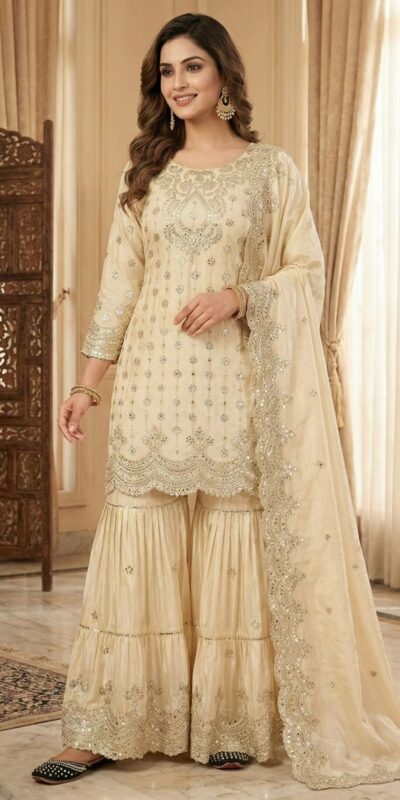 ₹2499 | MF 459 Off White Chinon Silk Sequence Work Salwar Suit. Online Affordable Price ₹2549. Delivery 4-6 Working Days. Shop now. | Jump Suits, Salwar suit, Casual Suits, Creative suits, Designer Suits, Palazzo Suits, Party Wear Suits, Patiala Suits, Straight Suits