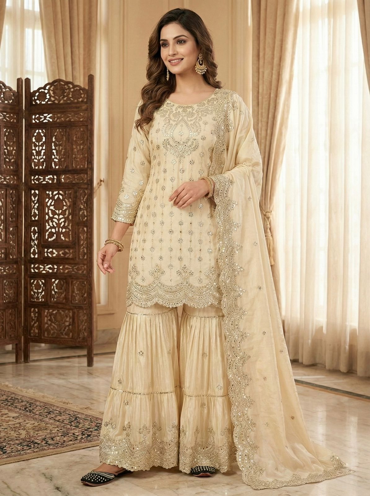 ₹2499 | MF 459 Off White Chinon Silk Sequence Work Salwar Suit. Online Affordable Price ₹2549. Delivery 4-6 Working Days. Shop now. | Jump Suits, Salwar suit, Casual Suits, Creative suits, Designer Suits, Palazzo Suits, Party Wear Suits, Patiala Suits, Straight Suits