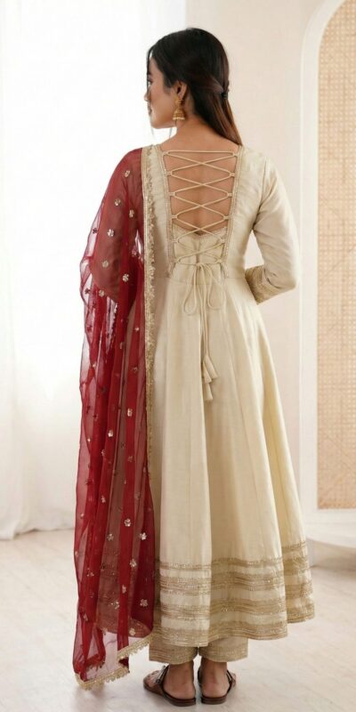 ₹2099 | ZF 5017 Off White Cosmos Gold Gown with Embroidery Work & Lace Work. Get it for ₹2099. Delivery 4-6 Working Days. Shop now. | Gowns, Bollywood Gowns, Creative Gowns, Designer Gowns, Embroidered Gowns, Party Wear Gowns
