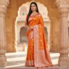 ₹1899 | MB 39 Orange Color Banarasi Saree with Zari Work & Lace Work. Introductory Price ₹1899. Delivery 4-6 Working Days. Shop now. | Sarees, Bollywood Sarees, Creative Sarees, Designer Sarees, Embroidered Sarees, Ethnic Saree, Modern Digital sarees, Party Wear Sarees