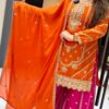 ND 5033 Orange Chinon Silk Salwar Suit with Embroidery Work & Lace Work. Affordable Price ₹2149. Delivery 4-6 Working Days. Shop now. | Jump Suits, Salwar suit, Casual Suits, Creative suits, Designer Suits, Palazzo Suits, Party Wear Suits, Patiala Suits, Straight Suits