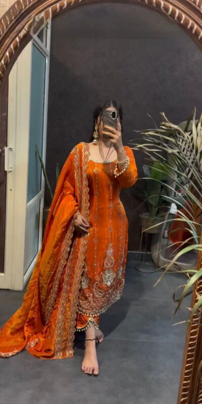 RTC 5970 Orange Fendy Silk Salwar Suit with Cut Work & Lace Work. Exclusive Offer ₹2399. Delivery 4-6 Working Days. Shop now. | Jump Suits, Salwar suit, Casual Suits, Creative suits, Designer Suits, Palazzo Suits, Party Wear Suits, Patiala Suits, Straight Suits