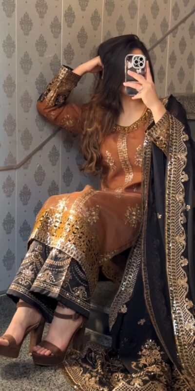 ₹2149 | ST 1161 Orange Nylon Twil Net Salwar Suit with Embroidery Work. Available at ₹2149 only. Delivery 4-6 Working Days. Shop now. | Jump Suits, Salwar suit, Casual Suits, Creative suits, Designer Suits, Palazzo Suits, Party Wear Suits, Patiala Suits, Straight Suits
