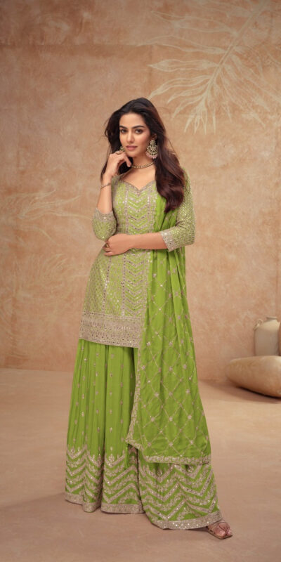 FC 7518 Parrot Green Chinon Salwar Suit Perfect for Wedding, Party, Diwali, Durga Puja, Temple Visit – . Festive Deal ₹3099. Delivery 4-6 Working Days. | Jump Suits, Salwar suit, Casual Suits, Creative suits, Designer Suits, Palazzo Suits, Party Wear Suits, Patiala Suits, Straight Suits