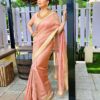 Peach Banarasi Crush Twil  Embroidery Work Saree