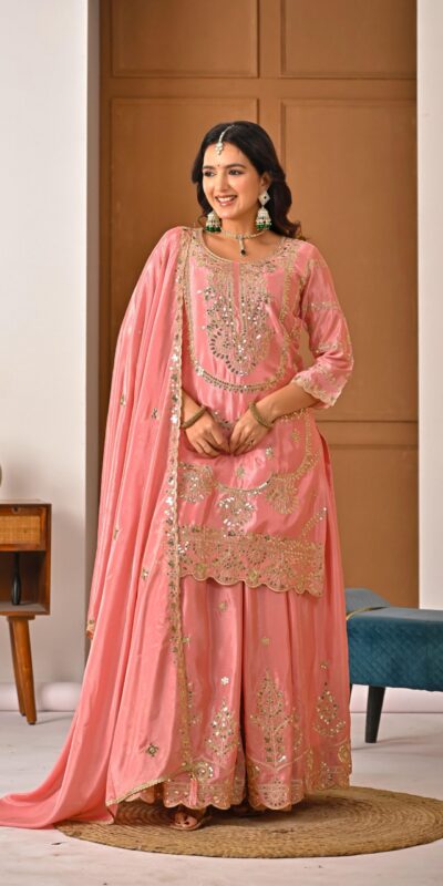₹2149 | ND 5033 Peach Chinon Silk Salwar Suit with Embroidery Work & Lace Work. Affordable Price ₹2149. Delivery 4-6 Working Days. Shop now. | Jump Suits, Salwar suit, Casual Suits, Creative suits, Designer Suits, Palazzo Suits, Party Wear Suits, Patiala Suits, Straight Suits