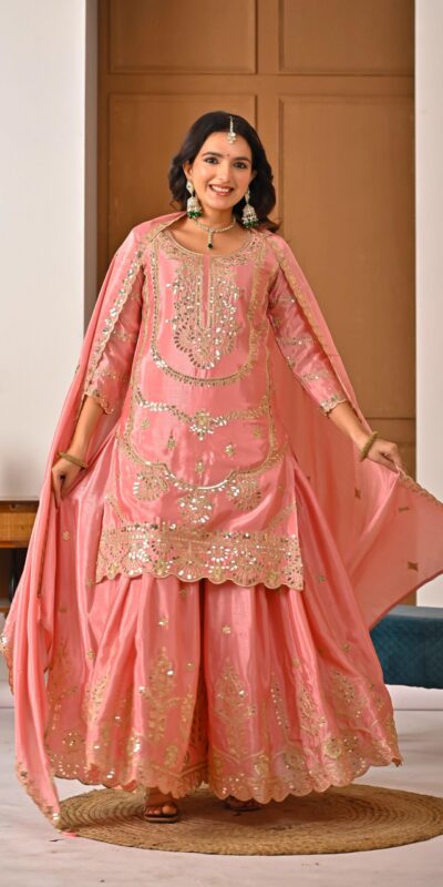 ₹2149 | ND 5033 Peach Chinon Silk Salwar Suit with Embroidery Work & Lace Work. Affordable Price ₹2149. Delivery 4-6 Working Days. Shop now. | Jump Suits, Salwar suit, Casual Suits, Creative suits, Designer Suits, Palazzo Suits, Party Wear Suits, Patiala Suits, Straight Suits
