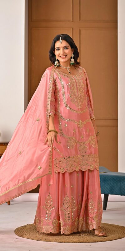 ₹2149 | ND 5033 Peach Chinon Silk Salwar Suit with Embroidery Work & Lace Work. Affordable Price ₹2149. Delivery 4-6 Working Days. Shop now. | Jump Suits, Salwar suit, Casual Suits, Creative suits, Designer Suits, Palazzo Suits, Party Wear Suits, Patiala Suits, Straight Suits