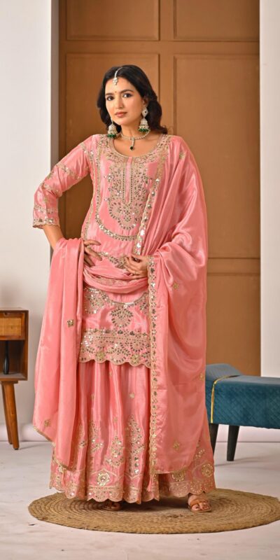 ₹2149 | ND 5033 Peach Chinon Silk Salwar Suit with Embroidery Work & Lace Work. Affordable Price ₹2149. Delivery 4-6 Working Days. Shop now. | Jump Suits, Salwar suit, Casual Suits, Creative suits, Designer Suits, Palazzo Suits, Party Wear Suits, Patiala Suits, Straight Suits