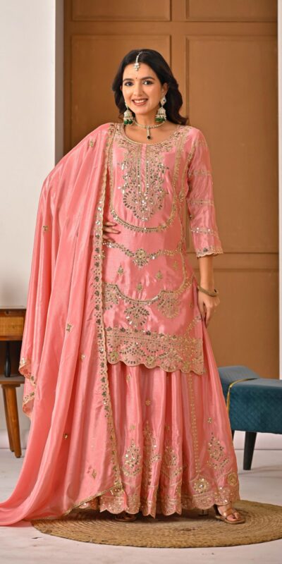 ₹2149 | ND 5033 Peach Chinon Silk Salwar Suit with Embroidery Work & Lace Work. Affordable Price ₹2149. Delivery 4-6 Working Days. Shop now. | Jump Suits, Salwar suit, Casual Suits, Creative suits, Designer Suits, Palazzo Suits, Party Wear Suits, Patiala Suits, Straight Suits