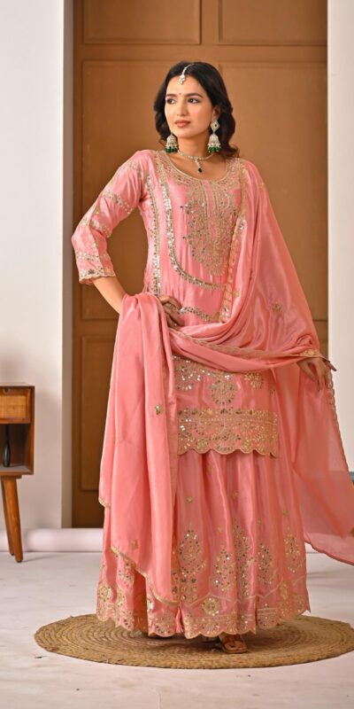 ₹2149 | ND 5033 Peach Chinon Silk Salwar Suit with Embroidery Work & Lace Work. Affordable Price ₹2149. Delivery 4-6 Working Days. Shop now. | Jump Suits, Salwar suit, Casual Suits, Creative suits, Designer Suits, Palazzo Suits, Party Wear Suits, Patiala Suits, Straight Suits