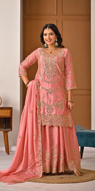 ₹2149 | ND 5033 Peach Chinon Silk Salwar Suit with Embroidery Work & Lace Work. Affordable Price ₹2149. Delivery 4-6 Working Days. Shop now. | Jump Suits, Salwar suit, Casual Suits, Creative suits, Designer Suits, Palazzo Suits, Party Wear Suits, Patiala Suits, Straight Suits