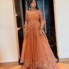Peach Chinon Silk Sequence Lace Work Gown