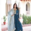 Peacock Blue Faux Georgette Sequence Work Gown