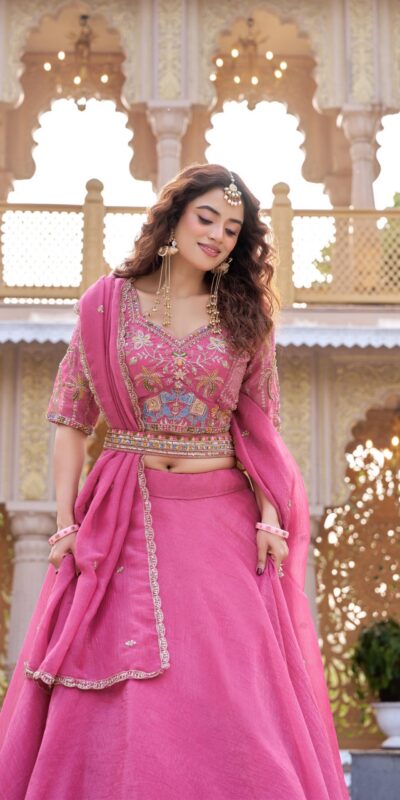 ₹3199 | Ram 160 Pink Color Crunchy Lehenga Choli with Embroidery Work. Online Festive Deal ₹3199. Delivery 4-6 Working Days. Shop now. | Lehenga, Bollywood Lehenga, Creative Lehenga, Designer Lehenga, Embroidered Lehenga, Party Wear Lehenga