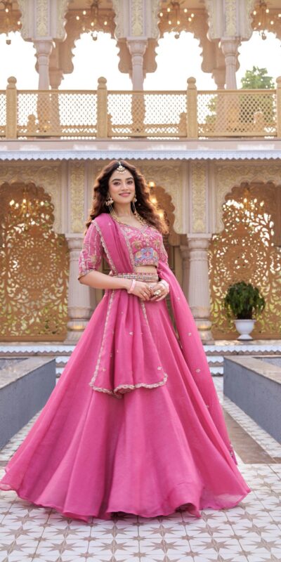 ₹3199 | Ram 160 Pink Color Crunchy Lehenga Choli with Embroidery Work. Online Festive Deal ₹3199. Delivery 4-6 Working Days. Shop now. | Lehenga, Bollywood Lehenga, Creative Lehenga, Designer Lehenga, Embroidered Lehenga, Party Wear Lehenga