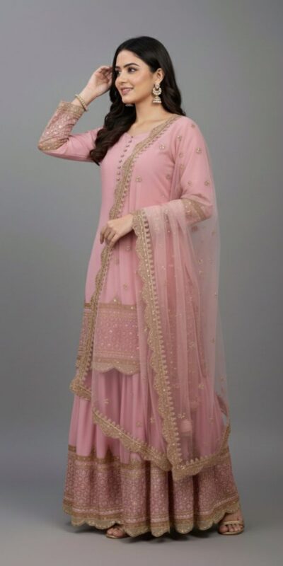 ₹2099 | ZF 250 Pink Color Faux Georgette Embroidery Sequence Work Sharara Suit Wedding, Party, Festive, Events Etc. Expected Delivery 4-6 Working Days @2099/- | Jump Suits, Salwar suit, Casual Suits, Creative suits, Designer Suits, Palazzo Suits, Party Wear Suits, Patiala Suits, Straight Suits