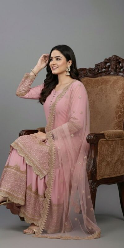 ₹2099 | ZF 250 Pink Color Faux Georgette Embroidery Sequence Work Sharara Suit Wedding, Party, Festive, Events Etc. Expected Delivery 4-6 Working Days @2099/- | Jump Suits, Salwar suit, Casual Suits, Creative suits, Designer Suits, Palazzo Suits, Party Wear Suits, Patiala Suits, Straight Suits