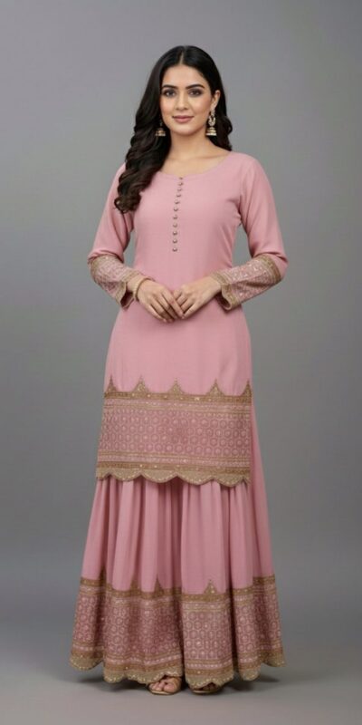 ₹2099 | ZF 250 Pink Color Faux Georgette Embroidery Sequence Work Sharara Suit Wedding, Party, Festive, Events Etc. Expected Delivery 4-6 Working Days @2099/- | Jump Suits, Salwar suit, Casual Suits, Creative suits, Designer Suits, Palazzo Suits, Party Wear Suits, Patiala Suits, Straight Suits