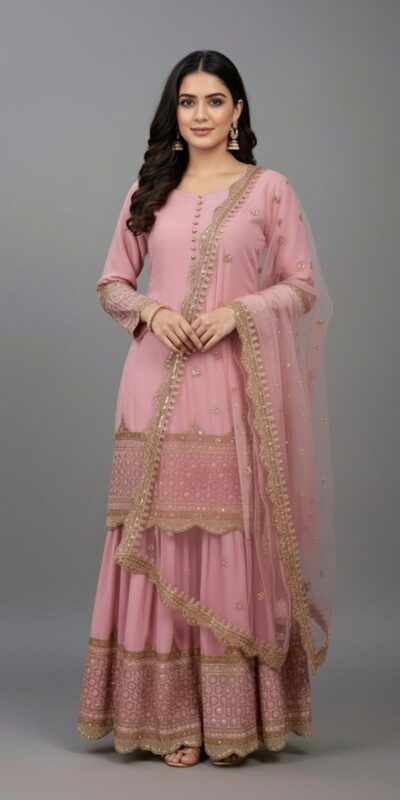 ₹2099 | ZF 250 Pink Color Faux Georgette Embroidery Sequence Work Sharara Suit Wedding, Party, Festive, Events Etc. Expected Delivery 4-6 Working Days @2099/- | Jump Suits, Salwar suit, Casual Suits, Creative suits, Designer Suits, Palazzo Suits, Party Wear Suits, Patiala Suits, Straight Suits