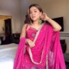 Pink Faux Georgette Printed Mirror Work Salwar Suit