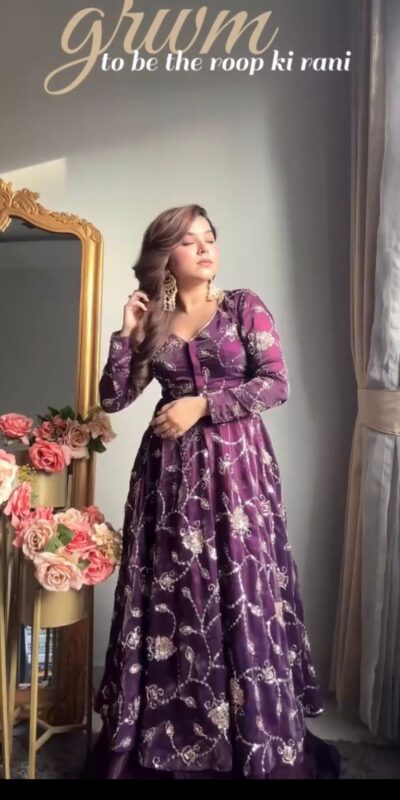VLM 320 Purple Fendy Silk Gown Perfect for Wedding, Party, Pongal, Sangeet, Diwali – . Get it for ₹2499. Delivery 4-6 Working Days. Shop now. | Gowns, Bollywood Gowns, Creative Gowns, Designer Gowns, Embroidered Gowns, Party Wear Gowns