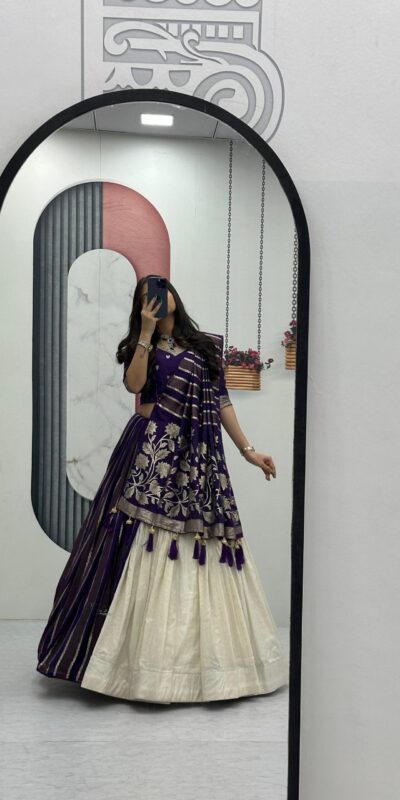 PC 560 Purple in Jacquard Silk Designer Work Lehenga Choli . Introductory Price ₹3249. Delivery 4-6 Working Days. Shop now. | Lehenga, Bollywood Lehenga, Creative Lehenga, Designer Lehenga, Embroidered Lehenga, Party Wear Lehenga