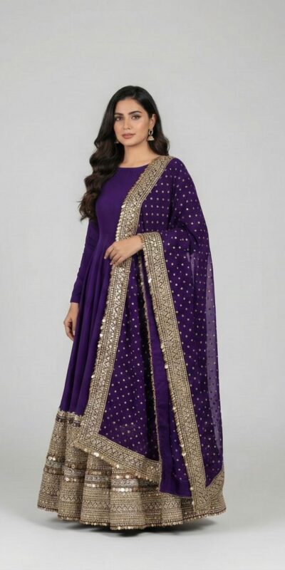 ZSR 3152 Purple Color Roman silk Gown with Embroidery Work & Lace Work. Grab it for ₹2599. Delivery 4-6 Working Days. Shop now. | Gowns, Bollywood Gowns, Creative Gowns, Designer Gowns, Embroidered Gowns, Party Wear Gowns