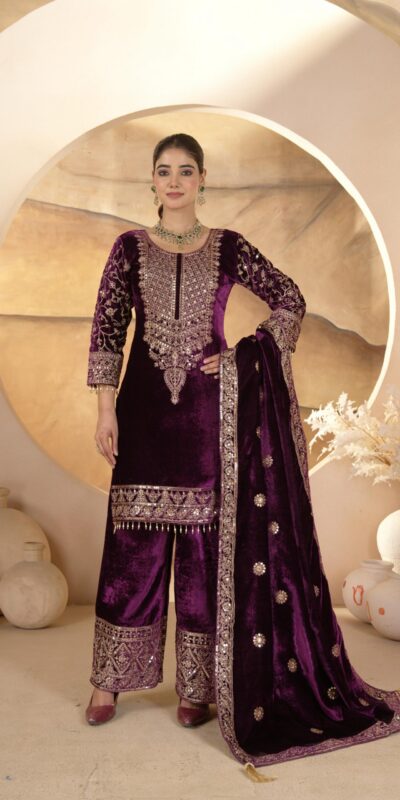 NF 1231 Purple Viscose Velvet Salwar Suit. Perfect for Wedding, Party, Traditional Day, Baisakhi, Eid – Available at ₹2399 only. Delivery 4-6 Workin | Jump Suits, Salwar suit, Casual Suits, Creative suits, Designer Suits, Palazzo Suits, Party Wear Suits, Patiala Suits, Straight Suits