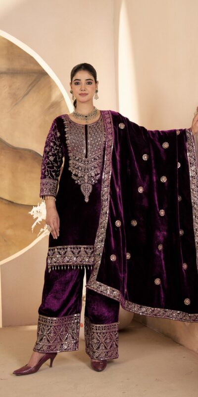 NF 1231 Purple Viscose Velvet Salwar Suit. Perfect for Wedding, Party, Traditional Day, Baisakhi, Eid – Available at ₹2399 only. Delivery 4-6 Workin | Jump Suits, Salwar suit, Casual Suits, Creative suits, Designer Suits, Palazzo Suits, Party Wear Suits, Patiala Suits, Straight Suits