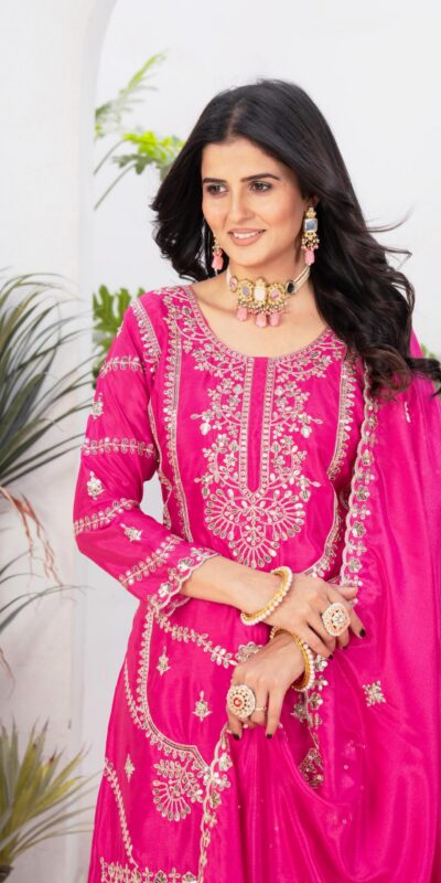 ₹2149 | ND 5033 Rani Pink Chinon Silk Salwar Suit with Embroidery Work & Lace Work. Affordable Price ₹2149. Delivery 4-6 Working Days. Shop now. | Jump Suits, Salwar suit, Casual Suits, Creative suits, Designer Suits, Palazzo Suits, Party Wear Suits, Patiala Suits, Straight Suits