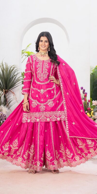 ₹2149 | ND 5033 Rani Pink Chinon Silk Salwar Suit with Embroidery Work & Lace Work. Affordable Price ₹2149. Delivery 4-6 Working Days. Shop now. | Jump Suits, Salwar suit, Casual Suits, Creative suits, Designer Suits, Palazzo Suits, Party Wear Suits, Patiala Suits, Straight Suits