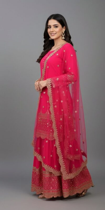 ₹2099 | ZF 250 Rani Pink Color Faux Georgette Embroidery Sequence Work Sharara Suit Wedding, Party, Festive, Events Etc. Expected Delivery 4-6 Working Days @2099/- | Jump Suits, Salwar suit, Casual Suits, Creative suits, Designer Suits, Palazzo Suits, Party Wear Suits, Patiala Suits, Straight Suits
