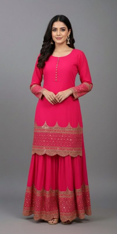 ₹2099 | ZF 250 Rani Pink Color Faux Georgette Embroidery Sequence Work Sharara Suit Wedding, Party, Festive, Events Etc. Expected Delivery 4-6 Working Days @2099/- | Jump Suits, Salwar suit, Casual Suits, Creative suits, Designer Suits, Palazzo Suits, Party Wear Suits, Patiala Suits, Straight Suits