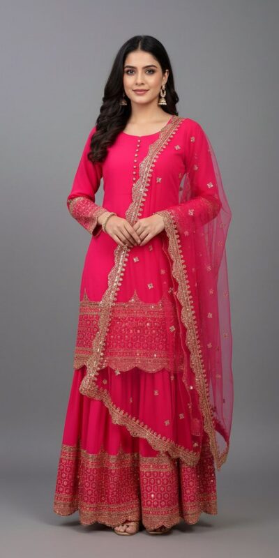 ₹2099 | ZF 250 Rani Pink Color Faux Georgette Embroidery Sequence Work Sharara Suit Wedding, Party, Festive, Events Etc. Expected Delivery 4-6 Working Days @2099/- | Jump Suits, Salwar suit, Casual Suits, Creative suits, Designer Suits, Palazzo Suits, Party Wear Suits, Patiala Suits, Straight Suits